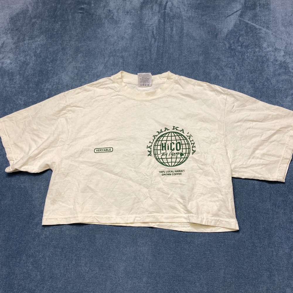 Shaka Wear Malama Ka Aina Crop Top Womens Large Ivory Graphic Short Sleeve
